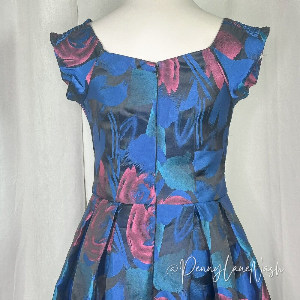 Vintage Rubber Ducky Floral Print Fit & Flare Dress Blue - Picture 10 of 10